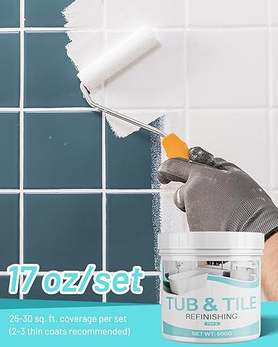 Miniatura 3 de Pintura para Azulejos, Kit de Renovación de Pintura para Bañera y Azulejos de 17 oz con Herramientas y Endurecedor, Fácil de Usar para Encimera,