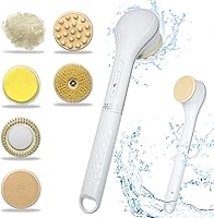 Tantopoer Electric Shower Body Brush Set with Long Handle, 6 Rotating Heads & Waterproof Design - Back Scrubber for Deep Exfoliation