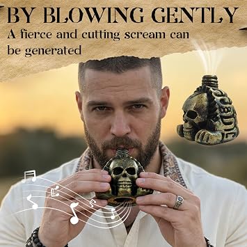 Screaming Aztec Death Whistle, Loudest 125+ Decibels, Authentic Human Sounding Screams Death Whistle Easy Blow Aztec War Whistle-Skull Design