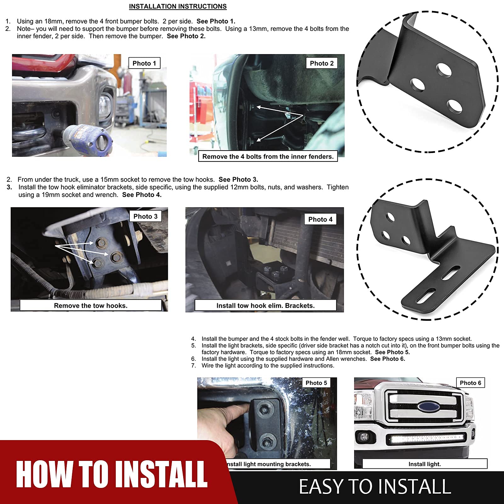 Dasen Front Hidden Bumper Grille Mount Kit For 42 LED