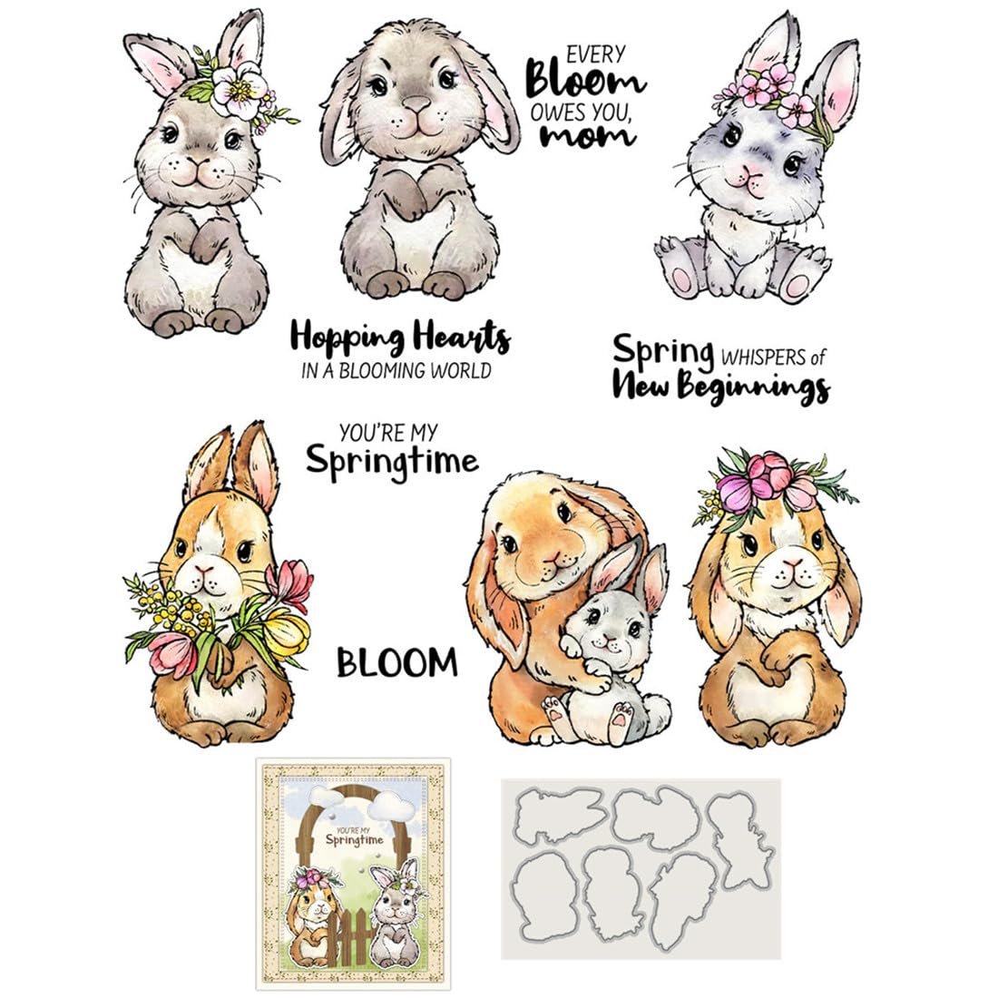 Flowers Rabbit Animals Stamps and Cutting Dies for Card Making DIY Transparent Silicone Clear Stamp and Metal Die Cuts Sets for Scrapbooking Paper Greeting Cards Decor Seals Craft Supplies โ image 1