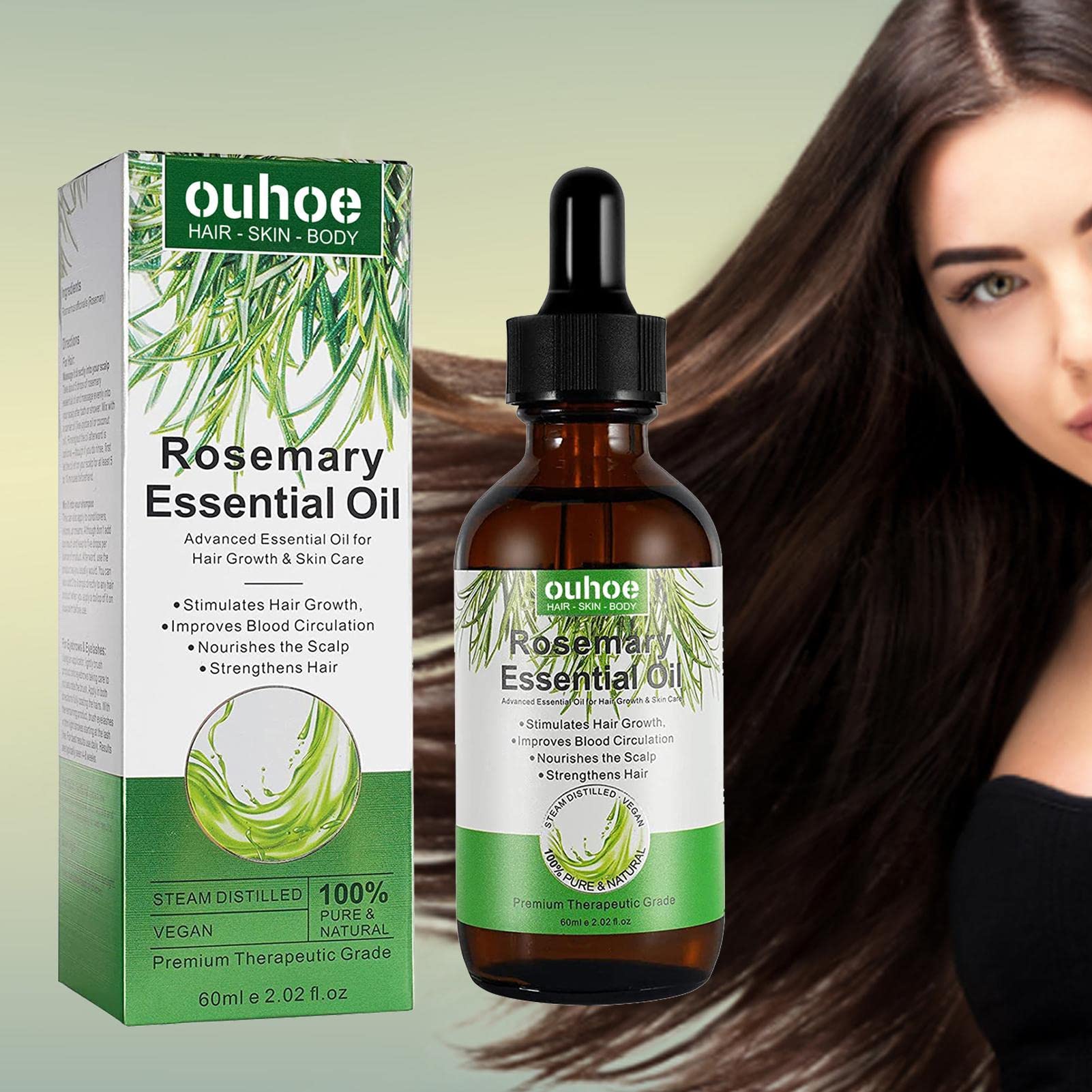 Rosemary Oil For Hair Growth,Rosemary Hair Oil,Improve Hair Loss And Nourishes Scalp, Natural Hair Growth Oil For Men And Women Promotes The Growth Of Hair, Eyebrows And Eyelashes 60ML
