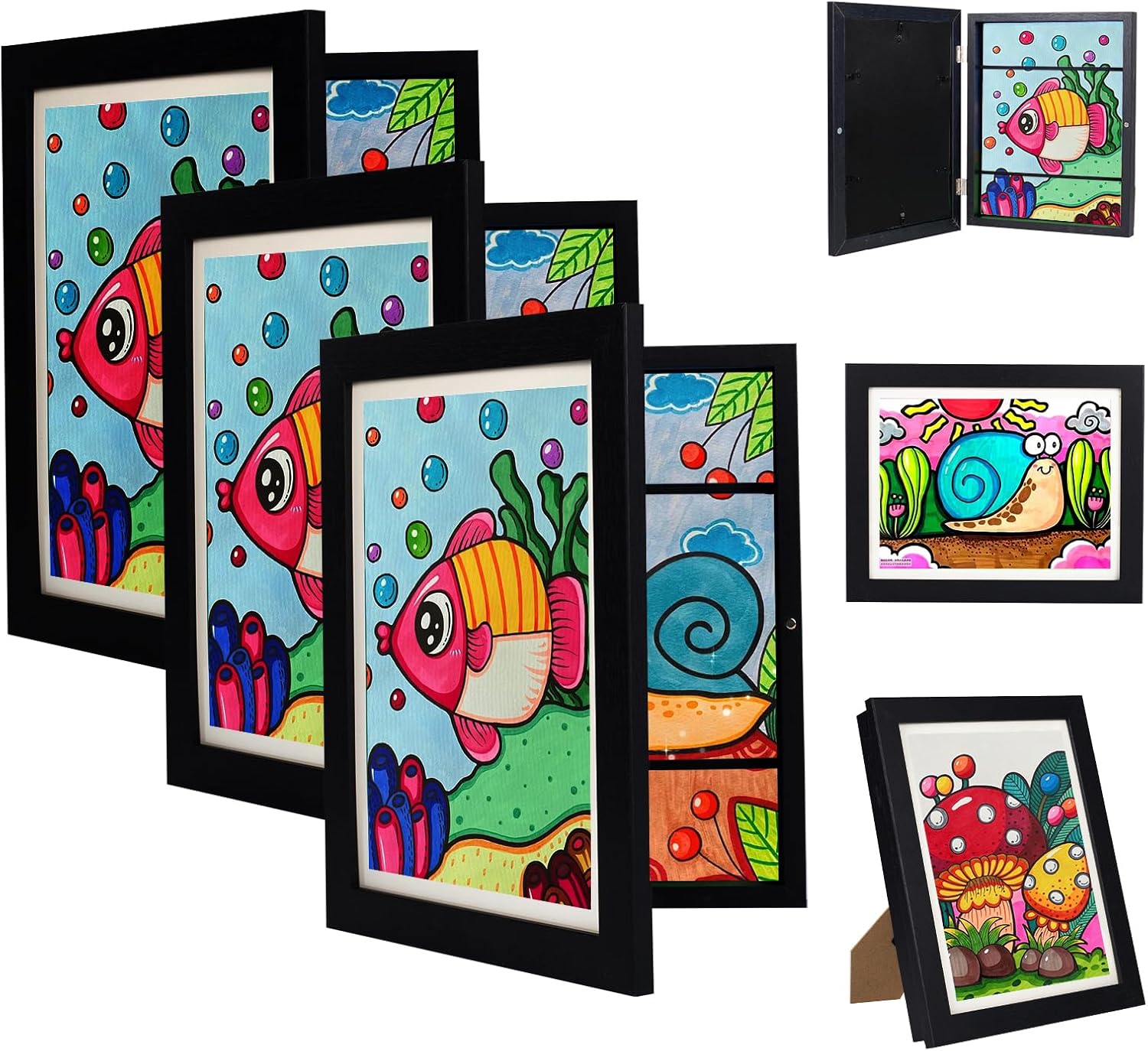 3Pack Kids Art Frame - Kids Artwork Frames Changeable,Front Opening Holds 150,8.5x11 Children Art Work Frames for Kids Art,Kid Art Picture Frame With Storage for Display Photo(Black)