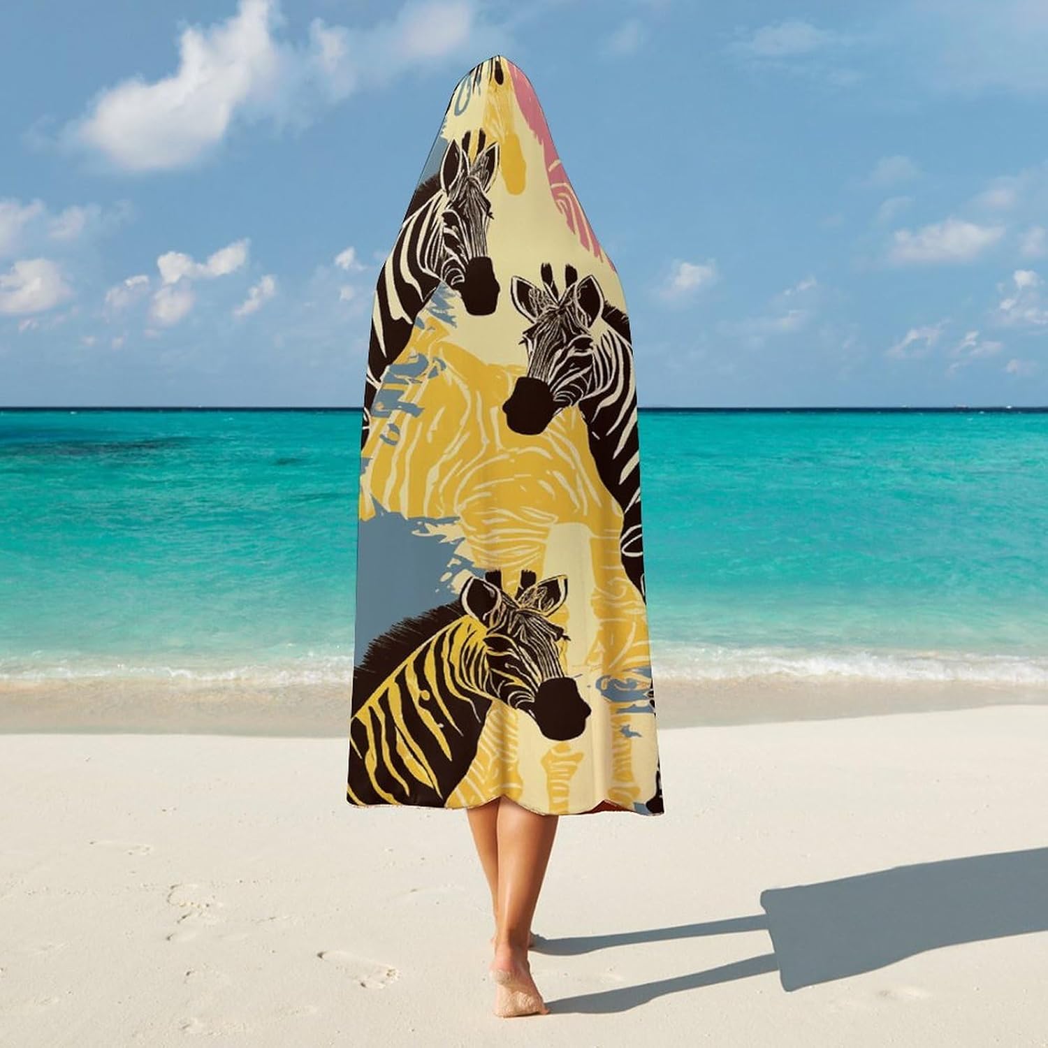 Giraffe And Zebra Hooded Blanket Cozy And Functional,Wearable Blanket Hoodie for Women Men,Blanket Poncho Presents50 x60