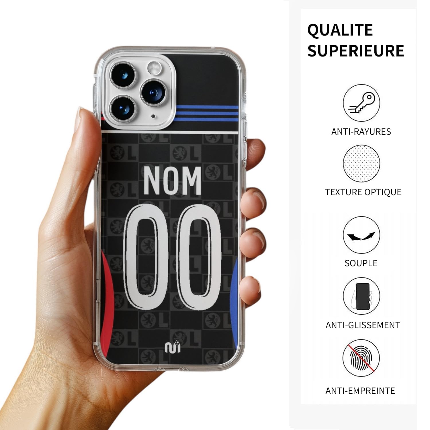 CS Coque de Football Lyon OL Maillot extérieur 2024 2025 à Personnaliser Non Numéro Joueur de Football Contour Souple pour iPhone 14