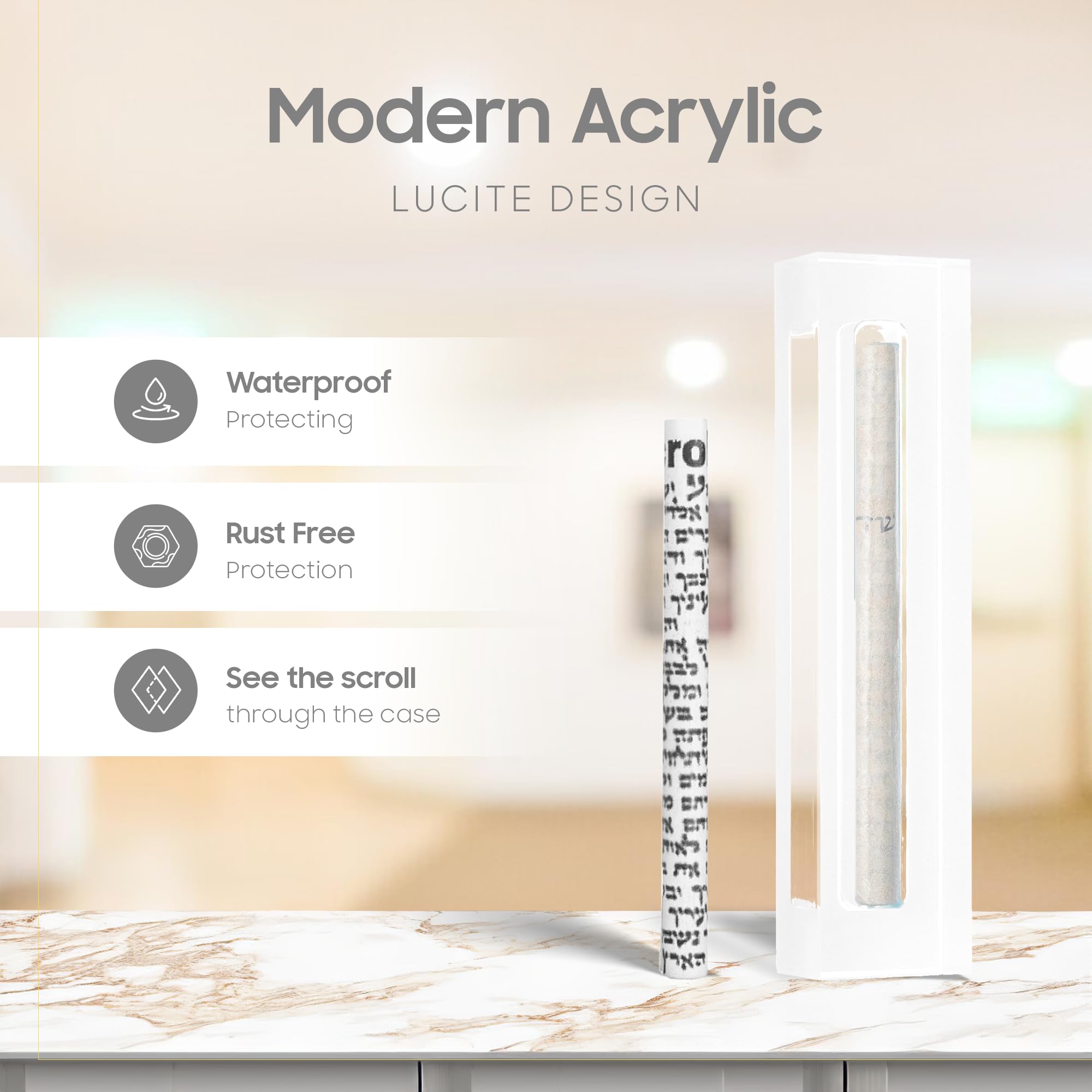 A&S Mezuzot Mezuzah Case For Door in Acrylic-Lucite Design Waterproof, Non- Kosher Scroll Included, Modern Home Decor And Protection (Frost, 5 Inches)