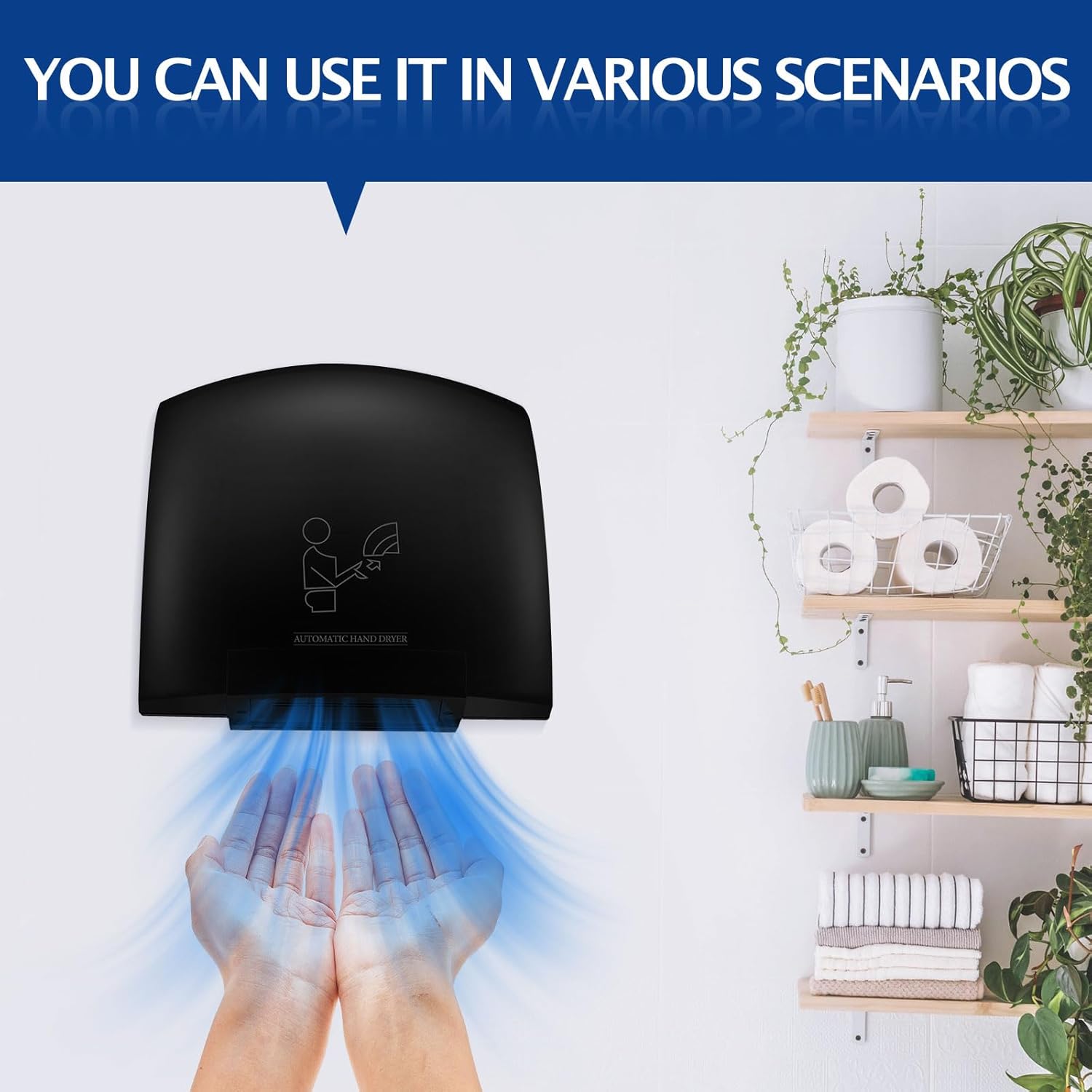 1 Pcs Electric Hand Dryer Commercial Compact Air Wiper Automatic Hand Air Dryer for Dry Machine Wall Business Home Household Restroom Office Mall, 110v,1200W (Black)