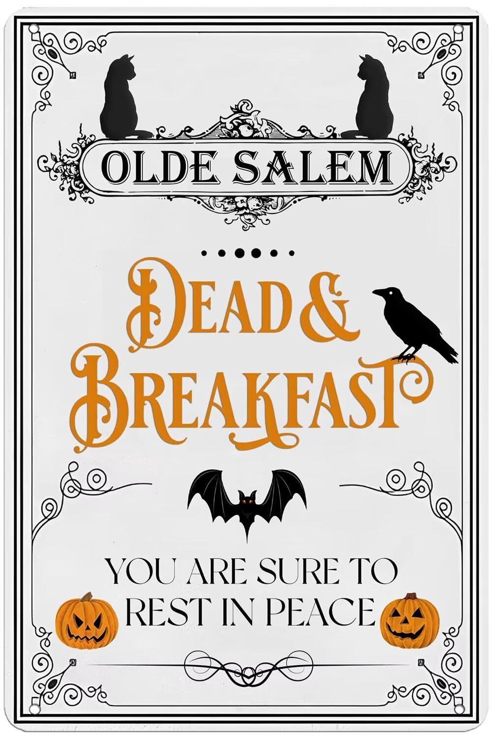 SMAZDFXX Olde Salem Dead & Breakfast You Are Sure To Rest In Peace Metal Tin Sign Vintage Halloween Spooky Witches Inn Decor for Home Cafe Farmhouse Room Sign 5.5"x8"