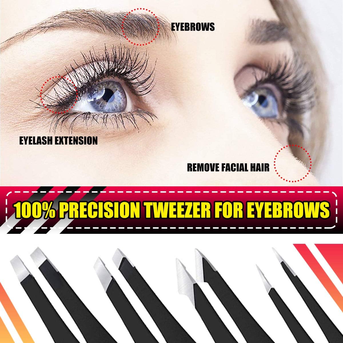 Tweezers, 4 Pack Professional Precision Eyebrow Tweezers [ 2021 Version ] with Slant, Pointed, Flat, Pointed Slant Tweezer for Eyebrows, Eyelash Extension, Ingrown Hair Removal - with Nice Case