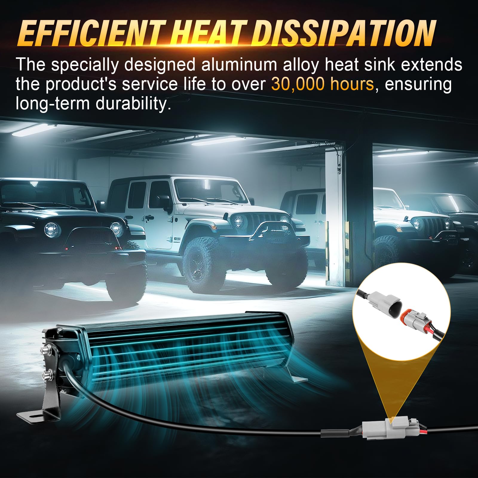 AUXTINGS 33 cm 40 W listwa świetlna LED z bursztynowymi światłami DRL, rząd świateł terenowych 4x4, antyodblaskowa, wiązka kombi IP67 z zestawem okablowania do pojazdów ciężarowych SUV ATV UTV łódź
