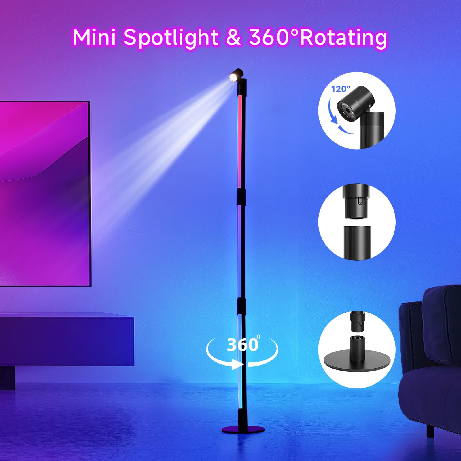 Corner Light Fixtures Diy Corner Floor Lamp,65''ColorChanging LED