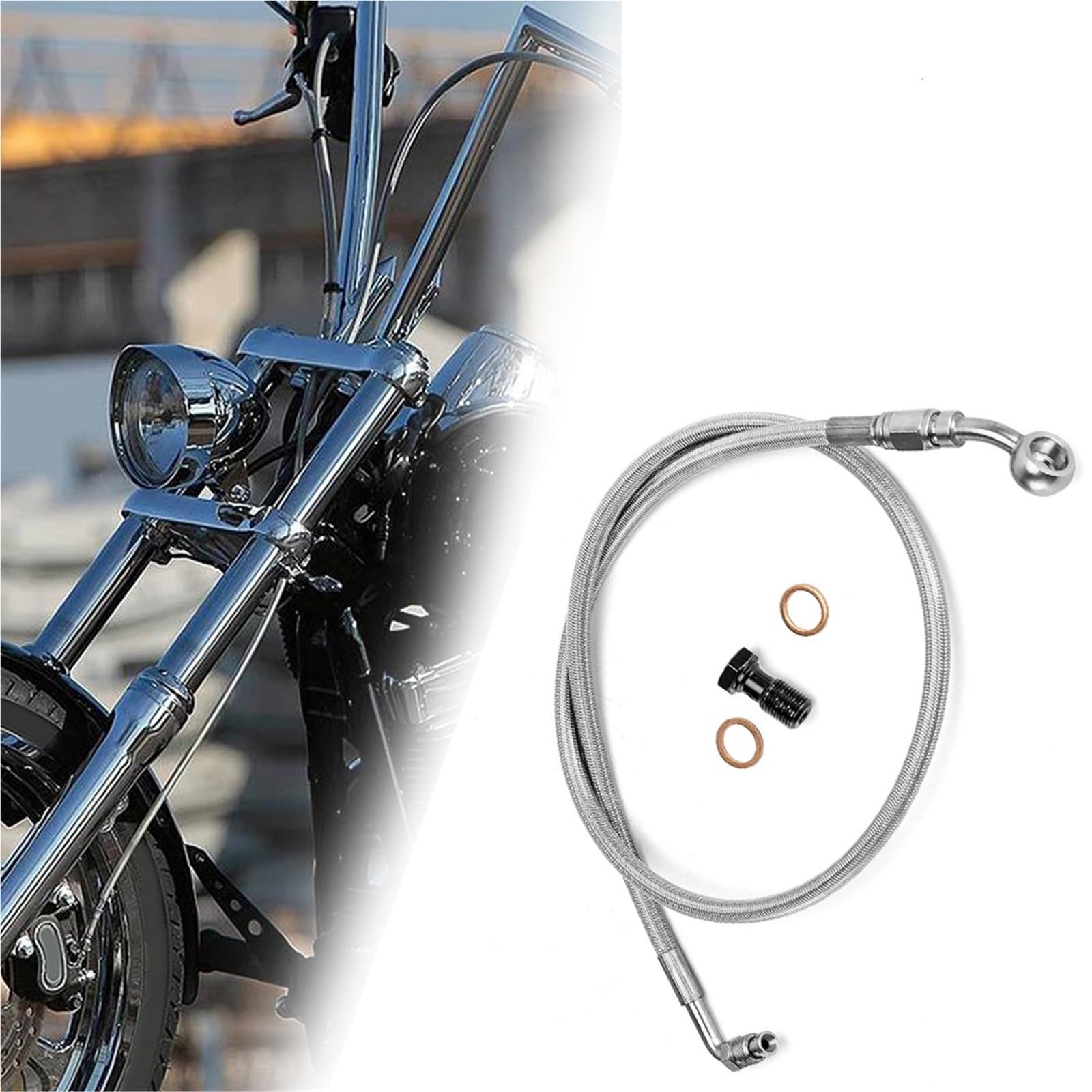 Flexible Frein hydraulique Raccords Supérieurs Flexible Frein Hydraulique Avant pour Moto Tuyau D'huile en Acier Inoxydable ABS pour Harley Softail Low Rider S - FXLRS avec 2020-2024(Chrome,34 inch)