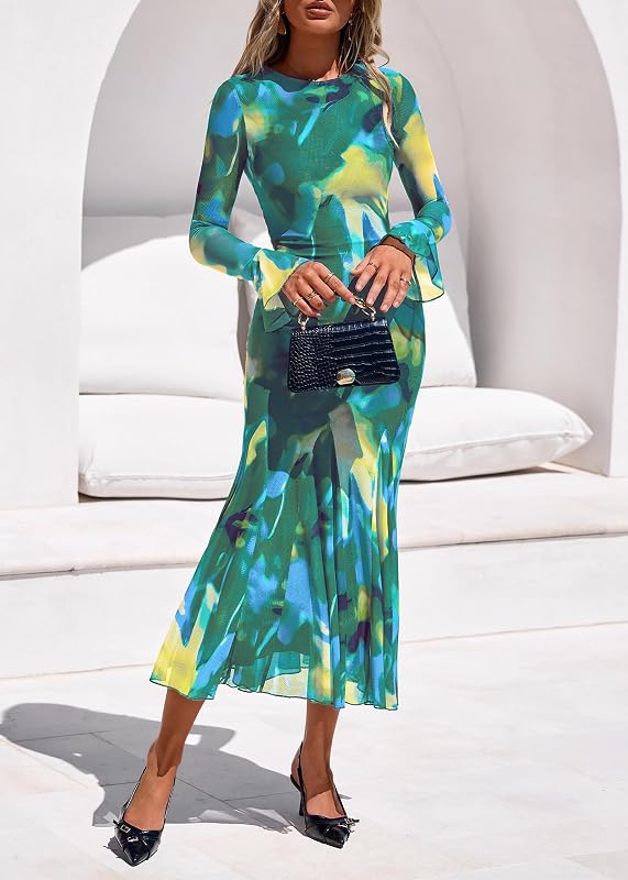 Lazysmile Women’s Long Sleeve Floral Maxi Wedding Green – product photo 8 of 8