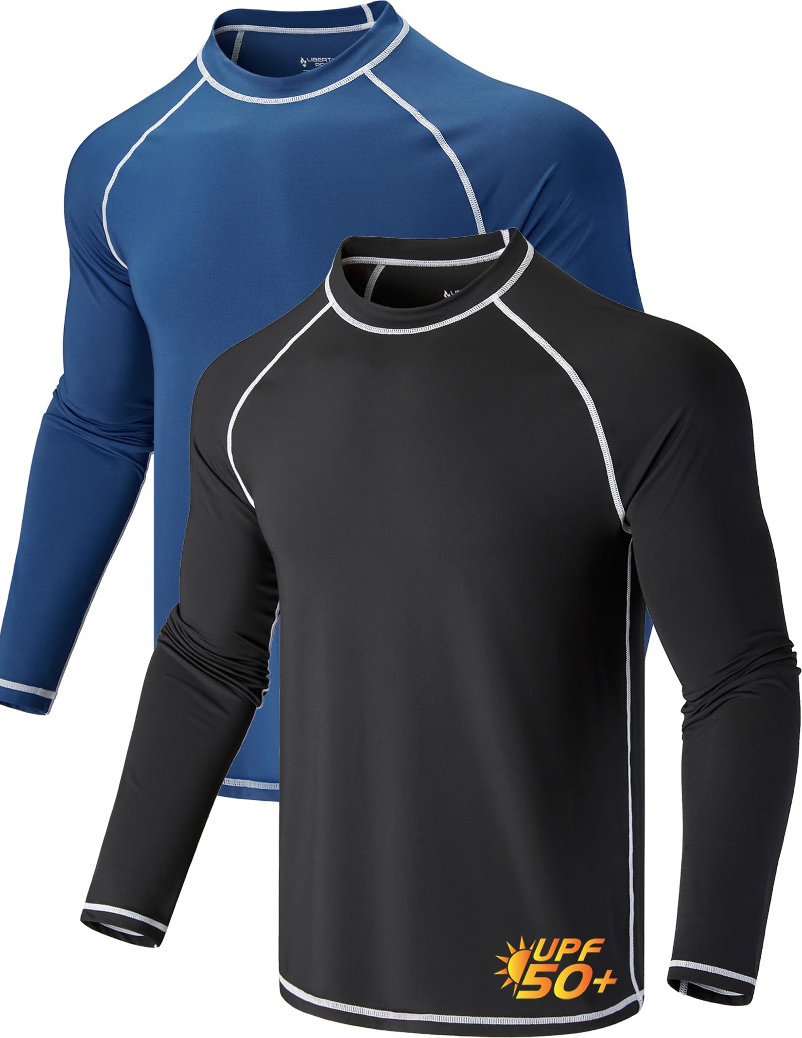 2 Pack Men’s Rash Guard Long Sleeve Swim Shirts UPF 50+ Sun Protection – Quick Dry Lightweight UV Fishing Surf Shirt-image-24
