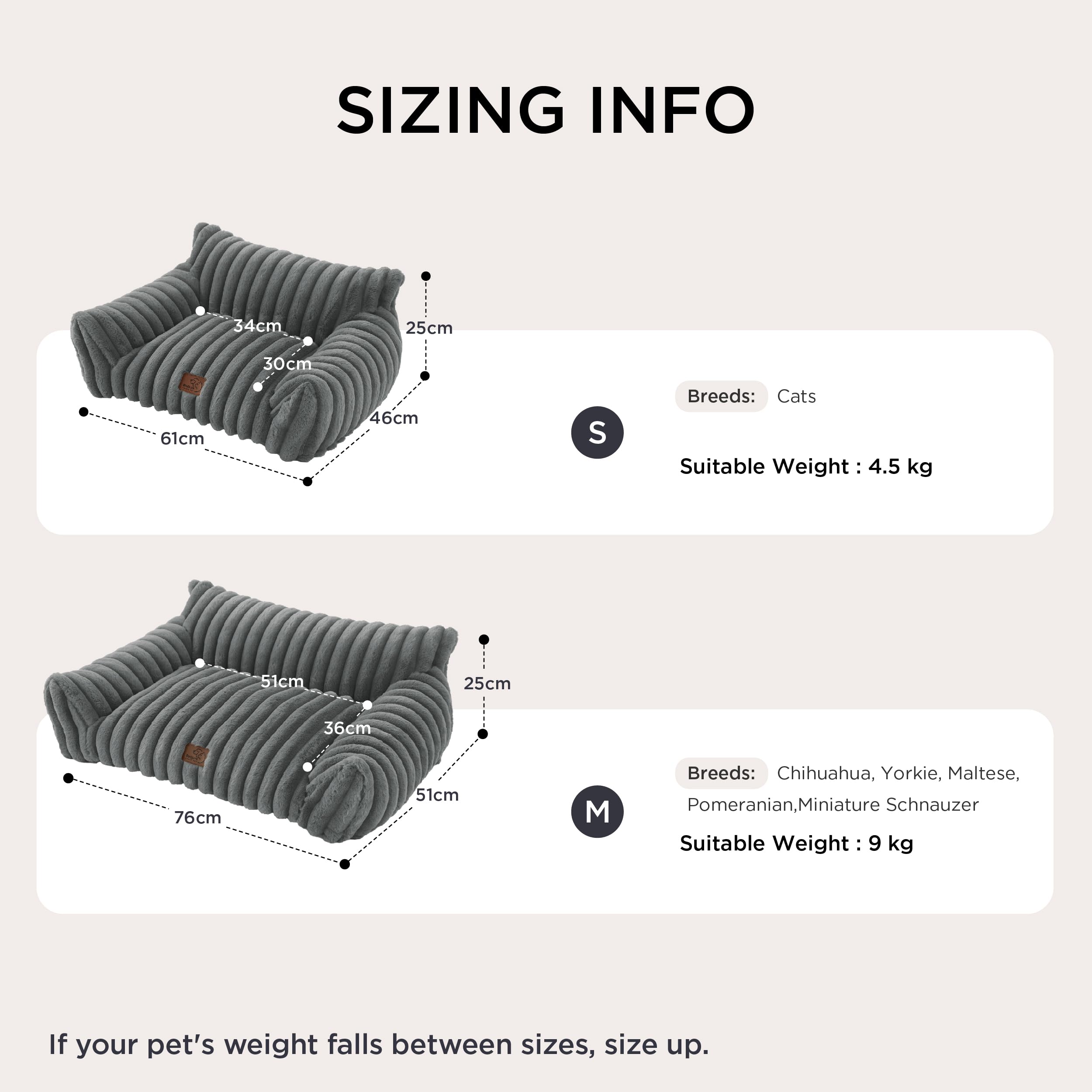 BEDSURE Katzenbett groß orthopädisches Hundesofa - 76x51x25cm Hundebett kleine Hunde waschbar Katzensofa große Katzen rutschfeste Katzencouch, dunkelgrau