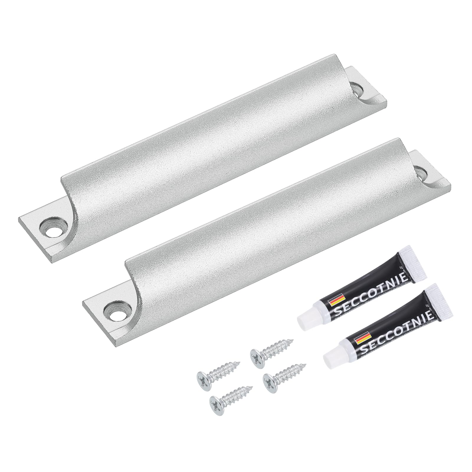 sourcing map 2Pcs Drawer Pulls Handles, 4.7inch Aluminum Alloy Window Sash Lift Handle Finger Pulls with Mounted Screw Glue for Sliding Window Kitchen Closet Drawer, Silver