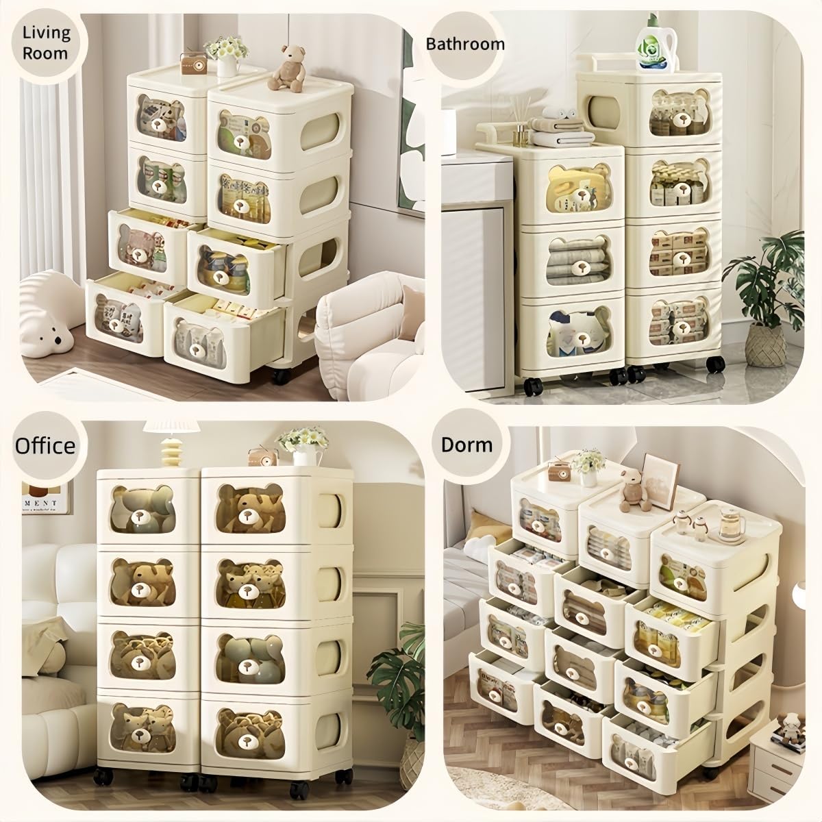 Drawer Storage Organizer, Rolling Storage Cart with 3 Drawers, Plastic Drawer Tower Organization Storage Container with Wheels for Home, Bathroom, Kitchen, Entryway, Office, Dorm