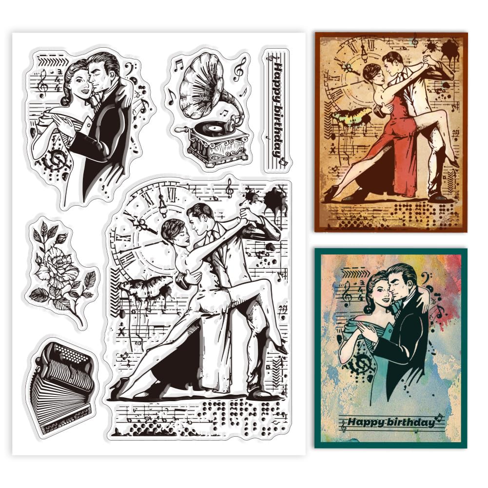 GLOBLELAND Tango Dancer Background Clear Stamps for DIY Scrapbooking Rose Accordion Silicone Clear Stamp Seals Transparent Stamps for Cards Making Photo Album Journal Home Decoration