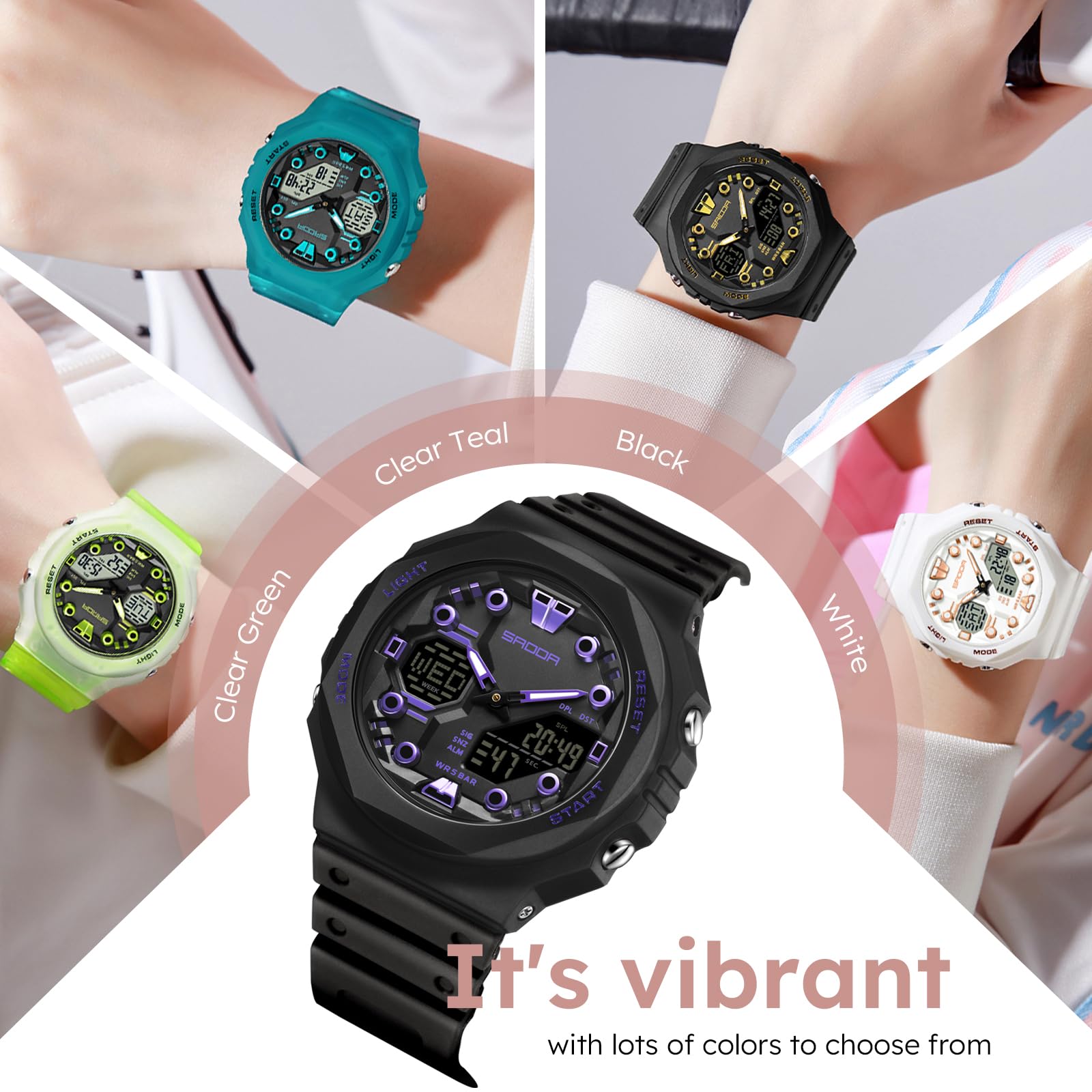 Reloj digital para mujer, reloj deportivo resistente al agua hasta 5 ATM
