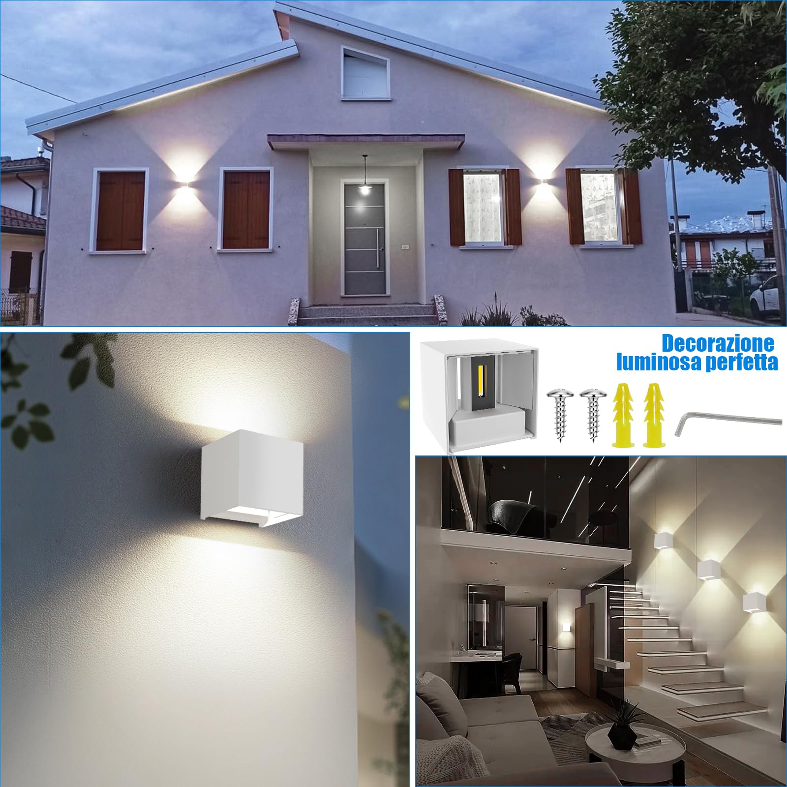 Voltix 2 Pezzi Applique da Parete Esterno Interno LED 12W 4000k, Lampada da Muro Moderna Impermeabile, Lampade da Esterno Quadrata BIANCO (Bianco Naturale - 4000K)