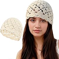 Ababalaya Women's 100% Cotton Crochet Boho Beanie Hat - Handmade Knit Skull Cap for All Seasons