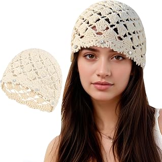 Ababalaya Women's 100% Cotton Crochet Boho Beanie Hat - Handmade Knit Skull Cap for All Seasons