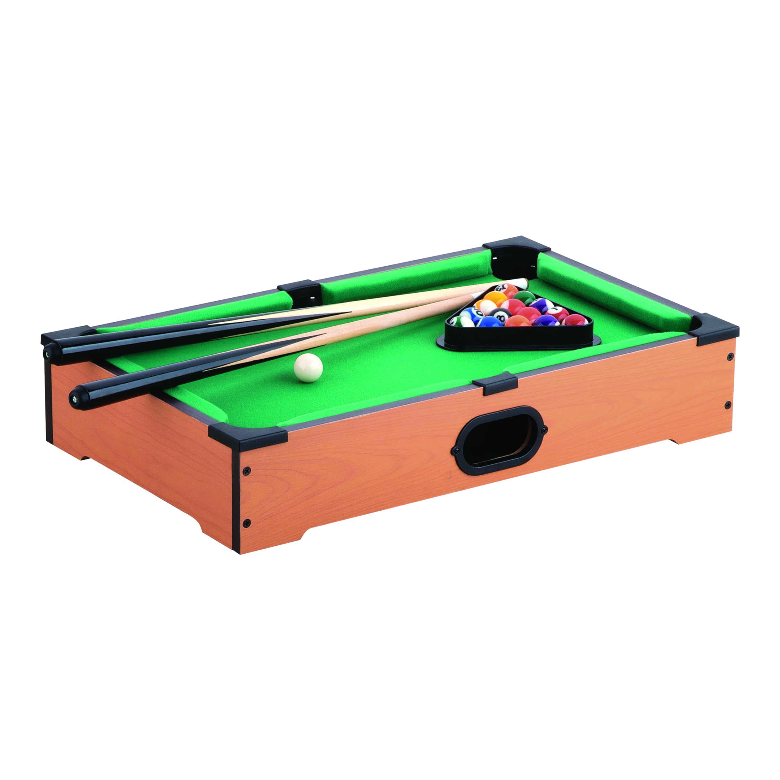 MISTER GADGet - MG2017 Jeu de Table Billard - 2 Queues - 16 Boules - Triangle et Craie Bleue - Conçu pour Soirées Amicales - H10 x L31 x P51 cm - Couleur Marron et Vert | Bois, jeu de table billard, 51x31x10 cm, 2 queues 16 boules triangle et craie, diver