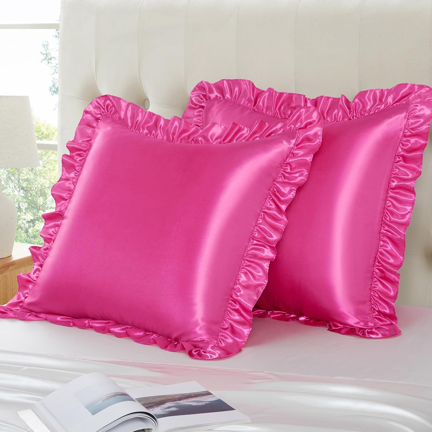 Hot Pink Ruffle Pillow Covers, 18 x 18 Inch, Set of 2 image 3