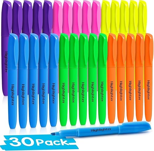 30 Pcs Assorted Colors No Bleed Highlighters, Chisel Tip Quick Dry Highlighter Markers for Students Teachers, Classroom School Supplies for Adults & Kids