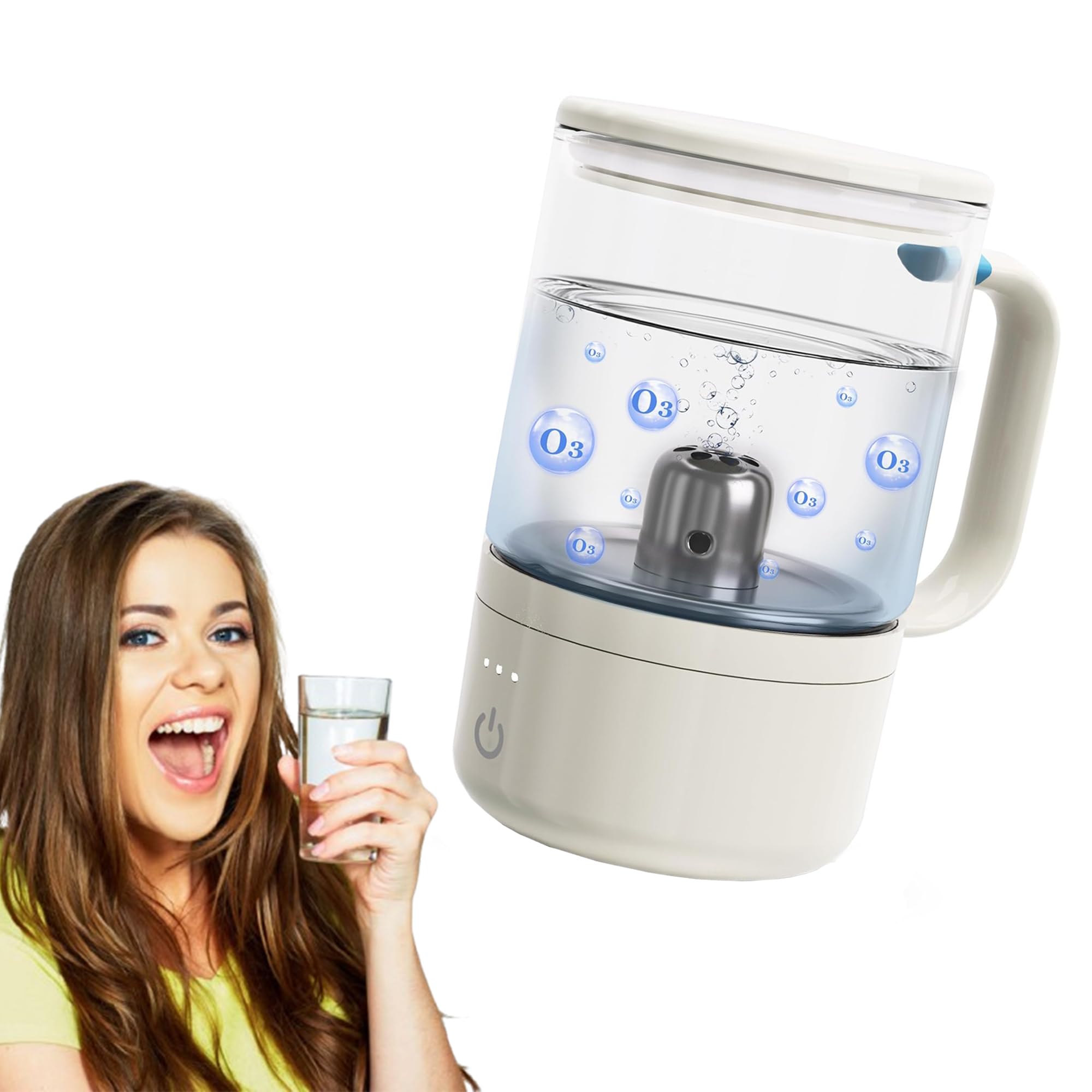Vaso de agua portátil recargable con ozono - Generador de O3 para enjuague bucal, deportes al aire libre y viajes, vaso de vidrio rico en hidrógeno para proteger los dientes