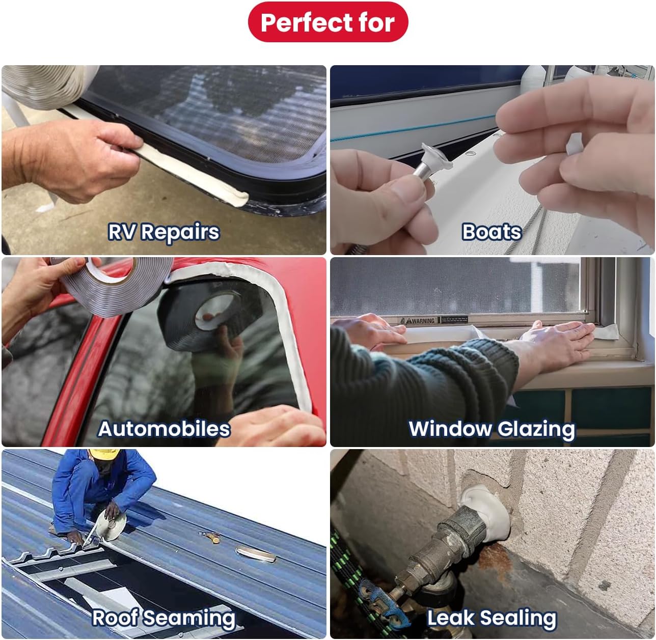 Safoner White Aluminum RV LED Porch Light+Double Sided Butyl Seal Tape