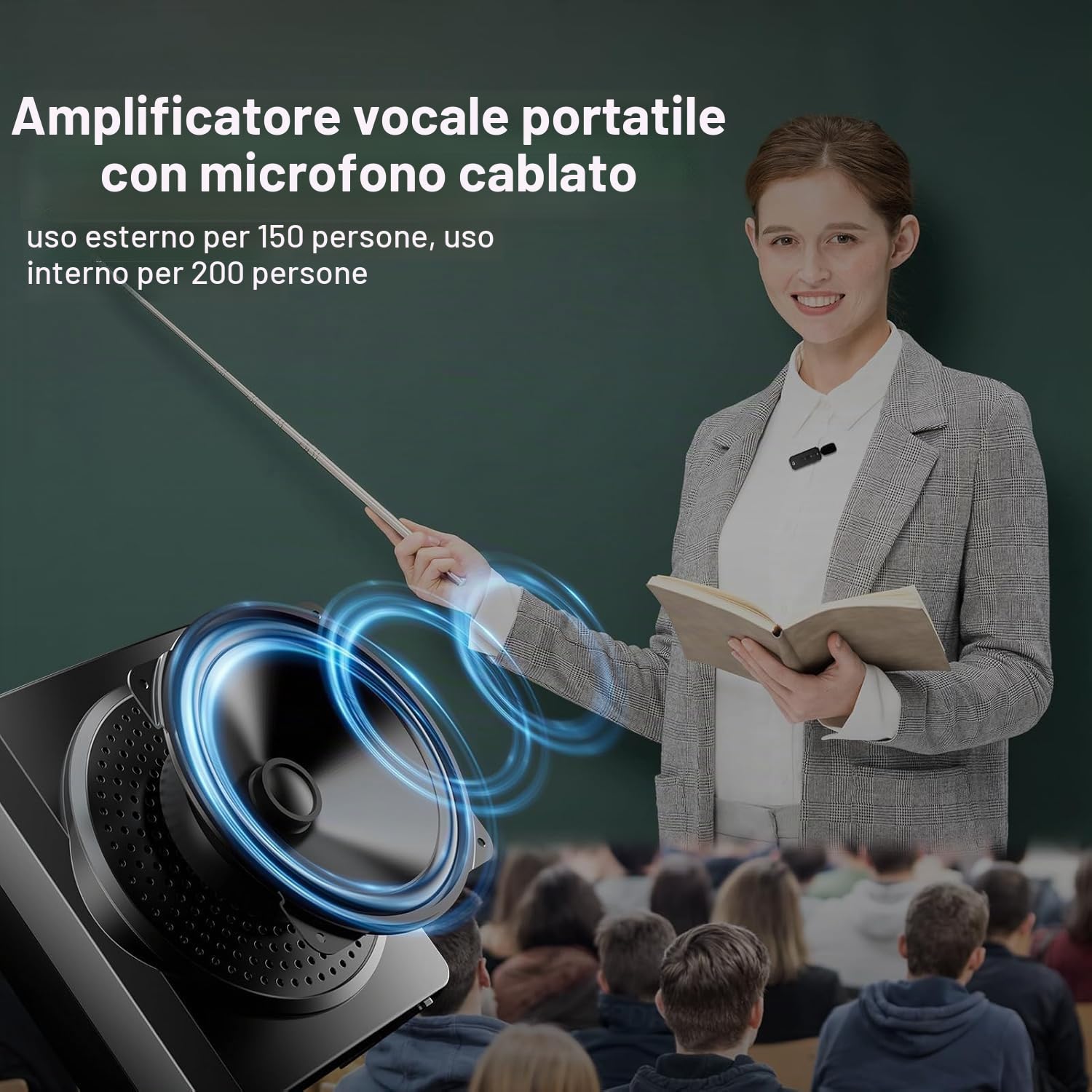 Amplificatore vocale portatile con microfono senza fili per insegnanti | Professionale Amplificatore vocale con microfono a clip, megafono vocale 2 lavalier wireless microfonos da cintura