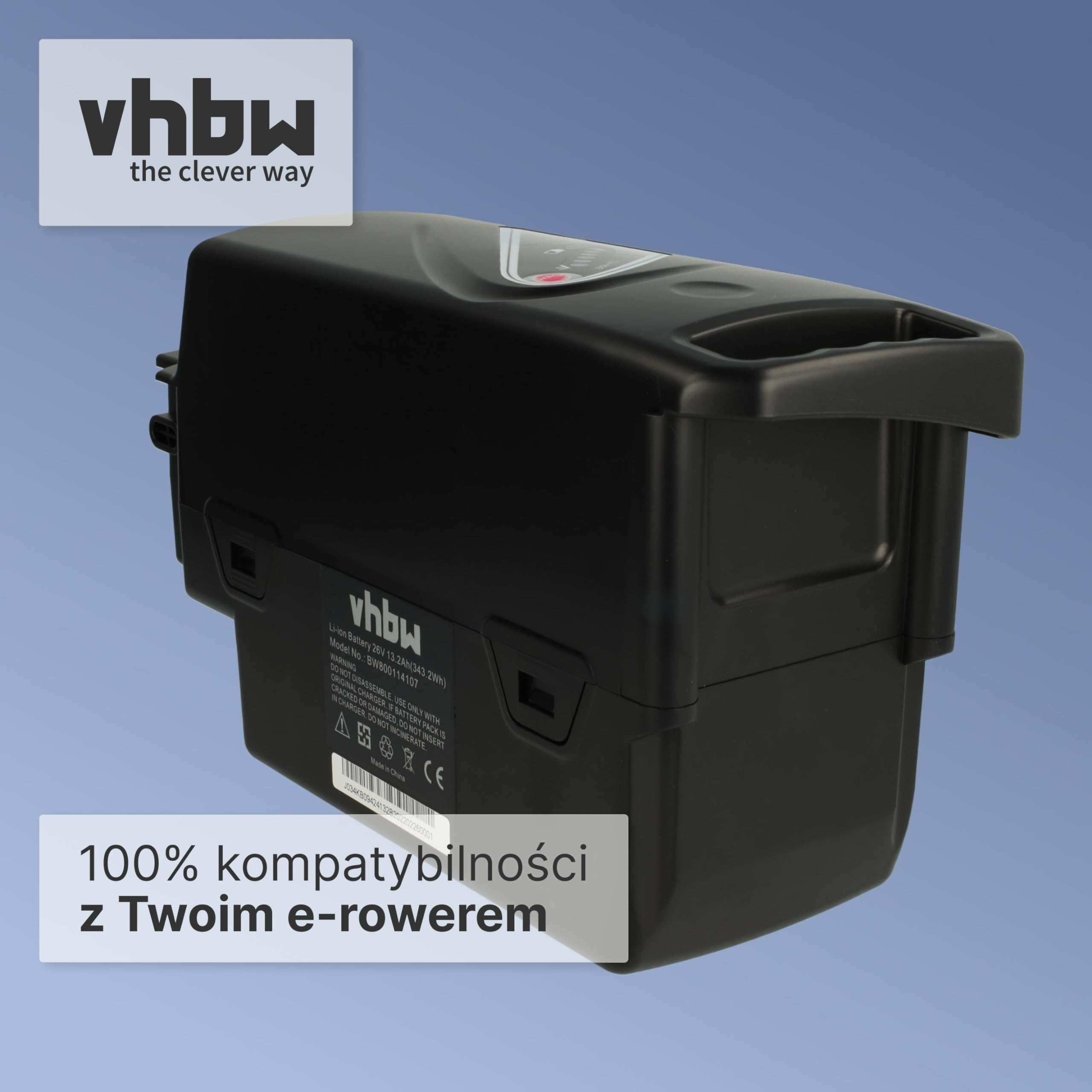 vhbw Akumulator zamienny do NKY190B02, NKY210B02, NKY210B2, NKY224B02, NKY224B2, NKY226B02 do roweru elektrycznego (13,2 Ah, 25,2 V, litowo-jonowy) - czarny