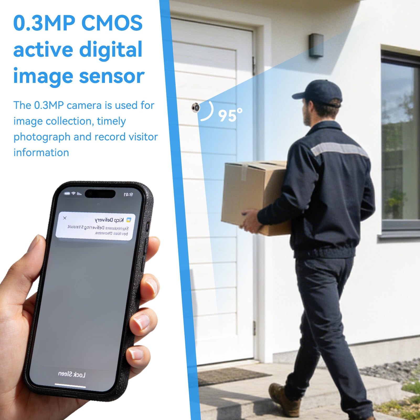 Spioncino digitale da 2,4 pollici, 0,3 MP, grandangolare a 95 gradi, per porta anteriore, con schermo LCD, fotocamera digitale, spettatore elettronico di sicurezza