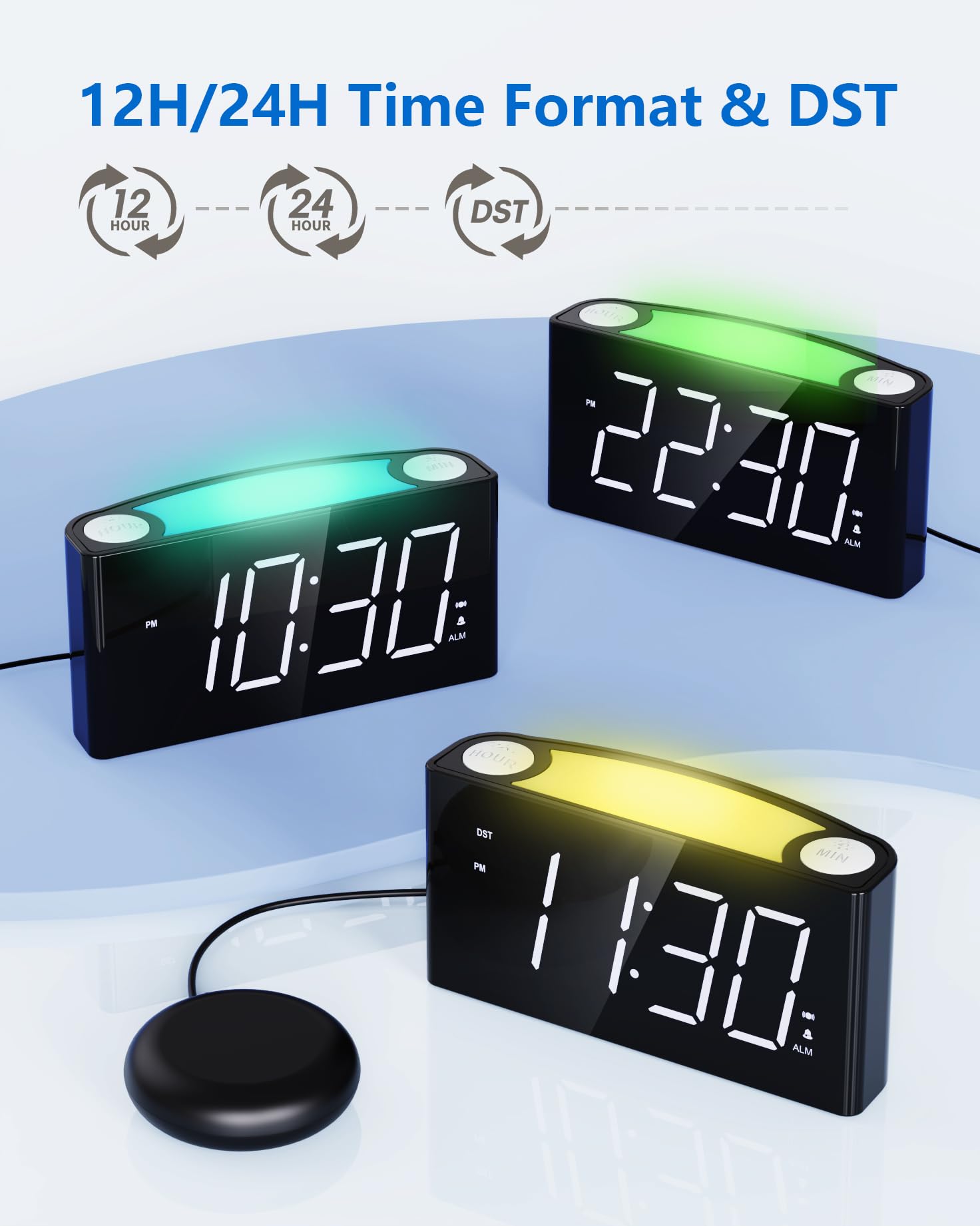 Digitale Wekker, Vibrerende Wekker voor Diepe Slapers, Luide Wekker met Nachtlampje, Groot Digitaal LED-Display, USB-Oplader, Dubbele Alarm, Eenvoudig In te Stellen, 12/24H, Batterij-Back-up, Dimmer