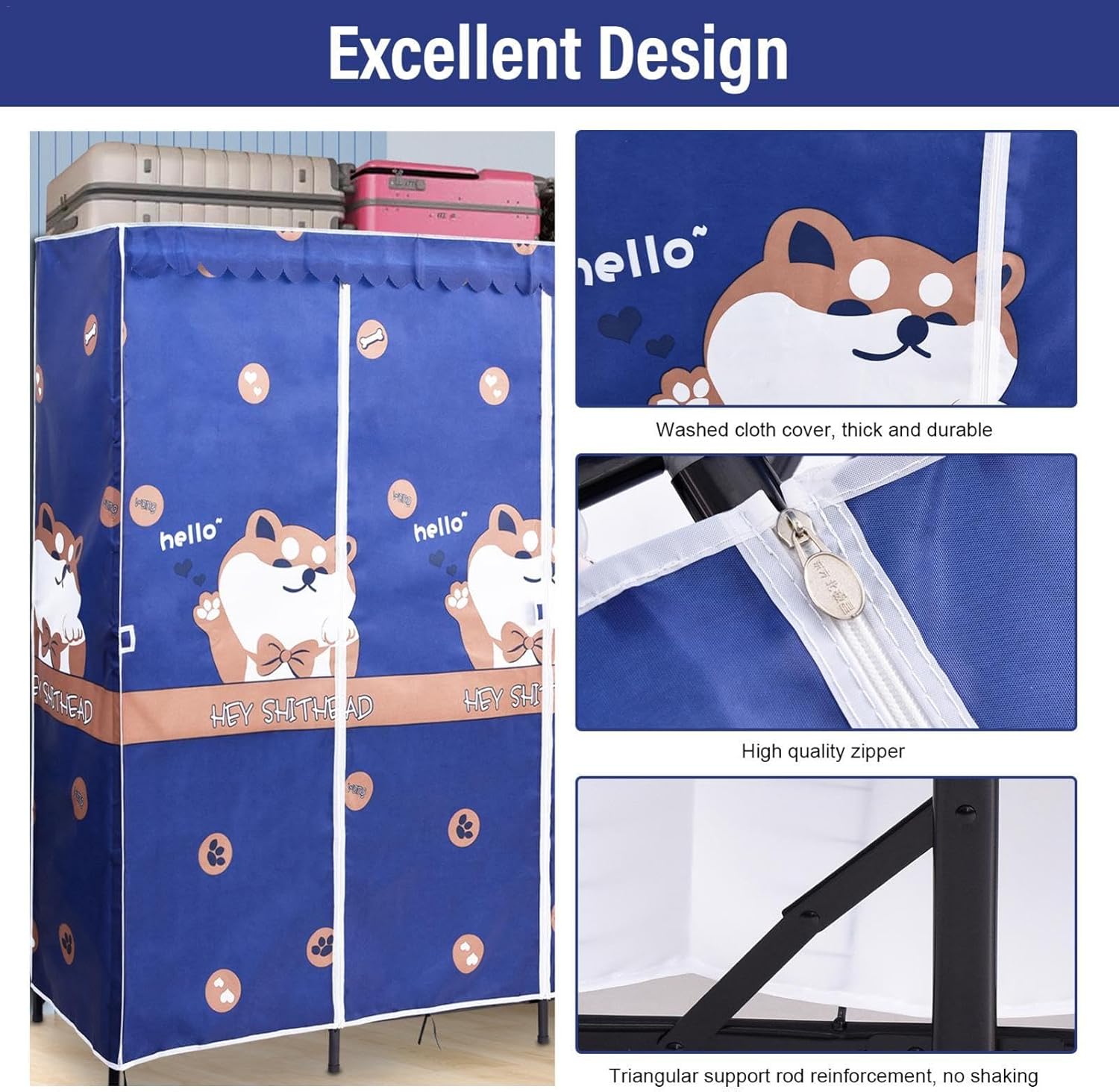 Foldable Wardrobe - Freestanding Clothes Rack with Fabric Cover,Portable Closet, Metal Clothing Rack for Organizing Clothes, Max Load 1102 LBS
