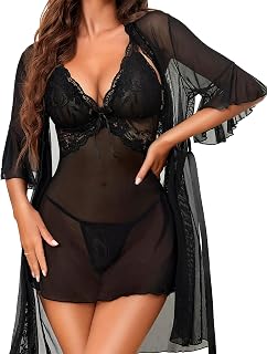 RSLOVE Sexy Lingerie Set for Women Lace Robe and Babydoll