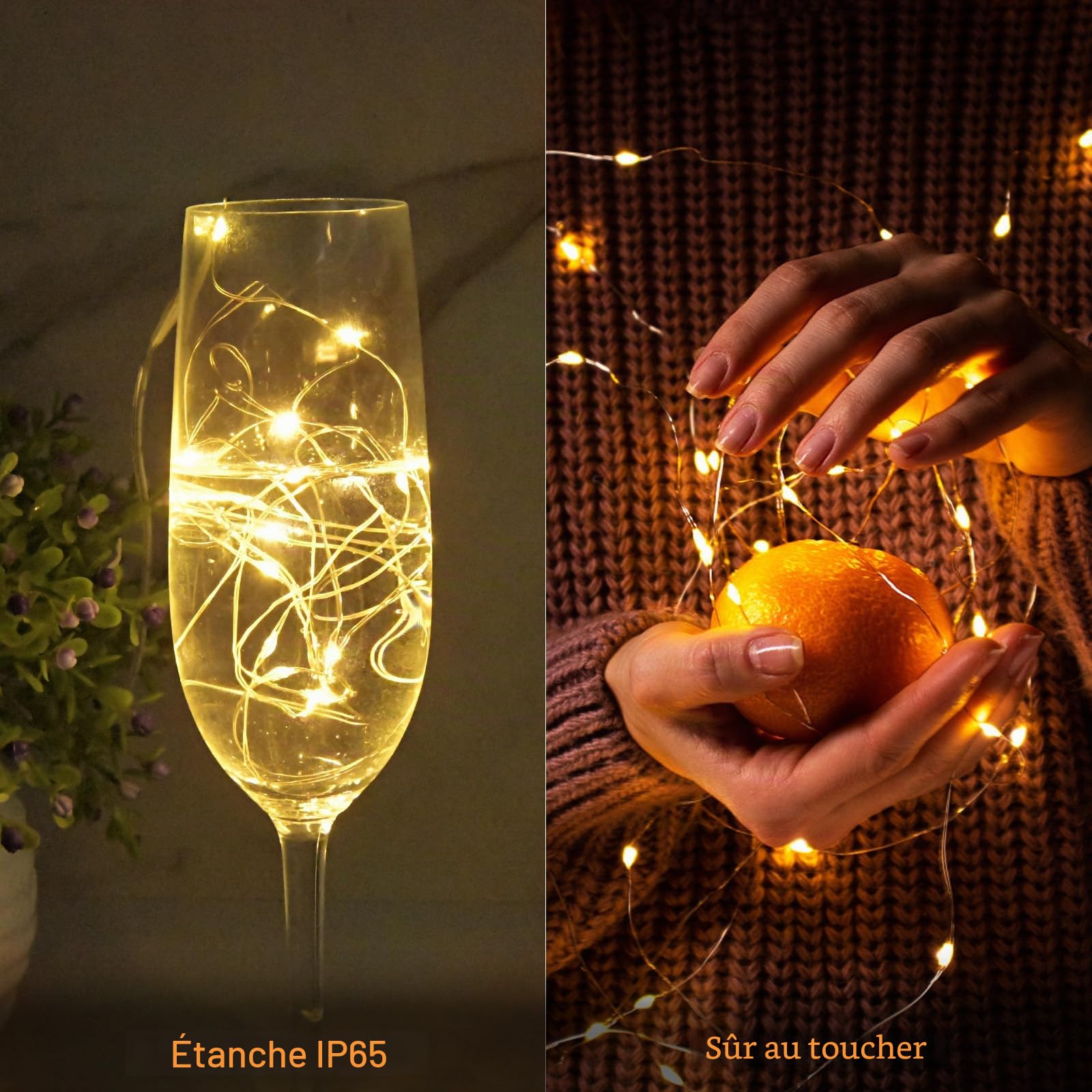 Lot de 3 mini guirlandes lumineuses avec piles - 2 m - 20 LED - Pour l'extérieur - Étanche - Pour la chambre, la décoration de la maison, un cadeau, un mariage, Noël, une fête - Blanc chaud