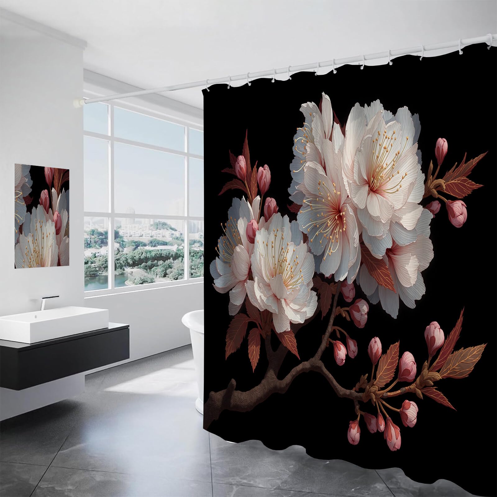 Rideau Douche,Rideau Baignoire Lavable en Machine Rideaux Douche Tissus Lavable Rideau De Baignoire Lavable pour Salle De Bain Domicile Baignoire Famille,Illustrations De Branches,