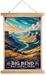 XIAOAIKA Vintage Big Bend National Park Travel Poster with Wooden Scroll Frame – Holiday Decoration or Gift for Living Room, Bedroom, Office Wall Decor, Retro Art Print 16 x 23 Inches