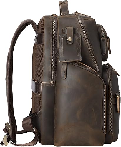 Miniatura 2 de TIDING Mochila de cuero para laptop de 15.6 pulgadas para hombre, con múltiples bolsillos, mochila de viaje para negocios durante la noche con