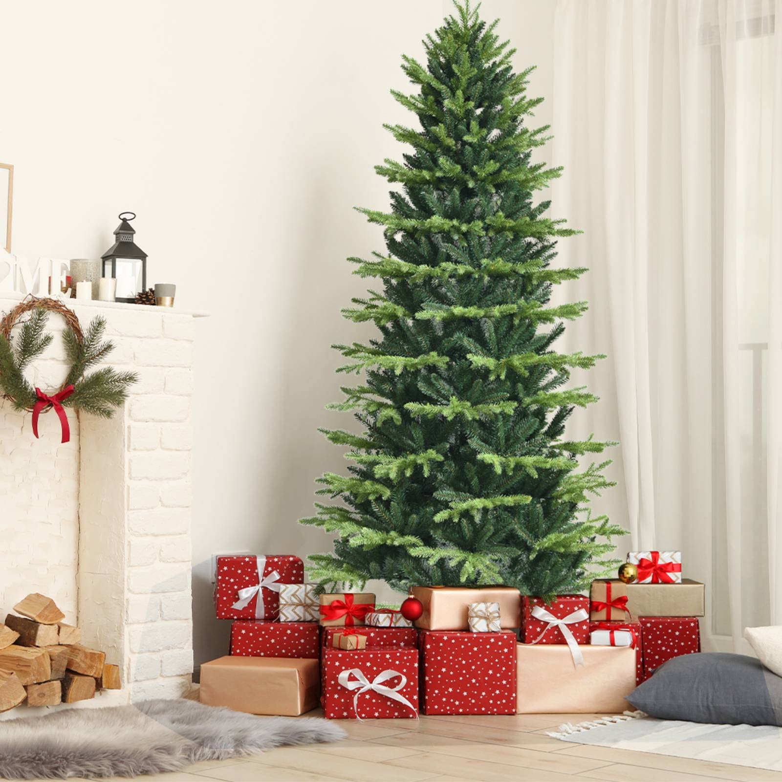 Hinged Green Xmas Trees Foldable Metal Stand, Unlit Decorative