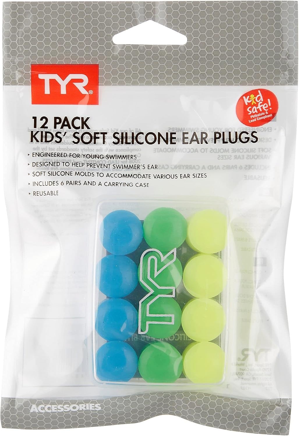 TYR Kids Soft Silicone Ear Plugs - 12 Pack (6 Pairs)
