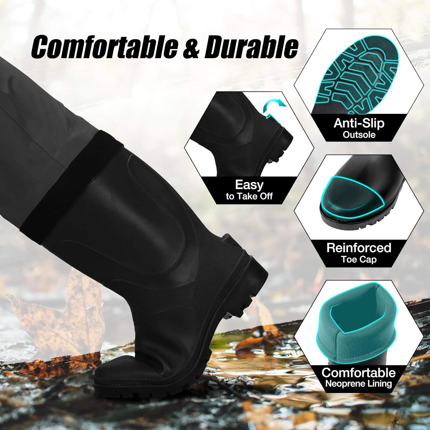 Piscifun BX Breathable Fishing Chest Waders with Boots, Bootfoot Chest Waders, 3-Layer Polyester Fishing & Hunting Waders for Men and Women, Bootfoot Waders with Boot Hanger (Brown & Camouflage) : Sports & Outdoors