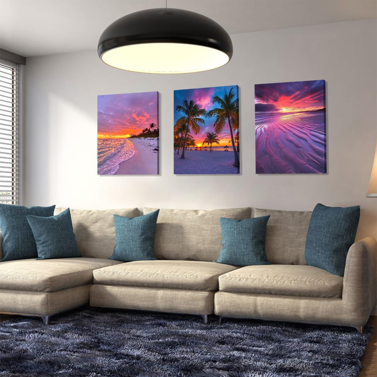 Arte en Lienzo Playa Atardecer Océano Paisaje Moderno 50x70cmx3