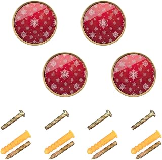 ODAWA Snowflakes Red Gradient Round Drawer Knobs Drawer Handle Pulls Dresser Knobs with Screws Cupboard Wardrobe Pulls Handles (32mm, 4 Pack)