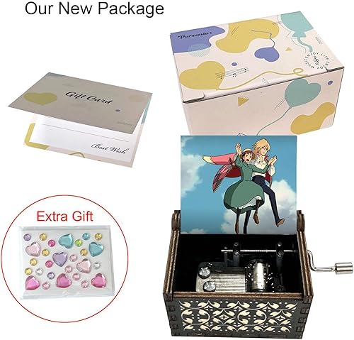 Miniatura 3 de Pursuestar HowlMoving Castle-Merry Go Round of Life - Caja de música de madera, manivela grabada, regalo musical vintage para fanáticos del anime