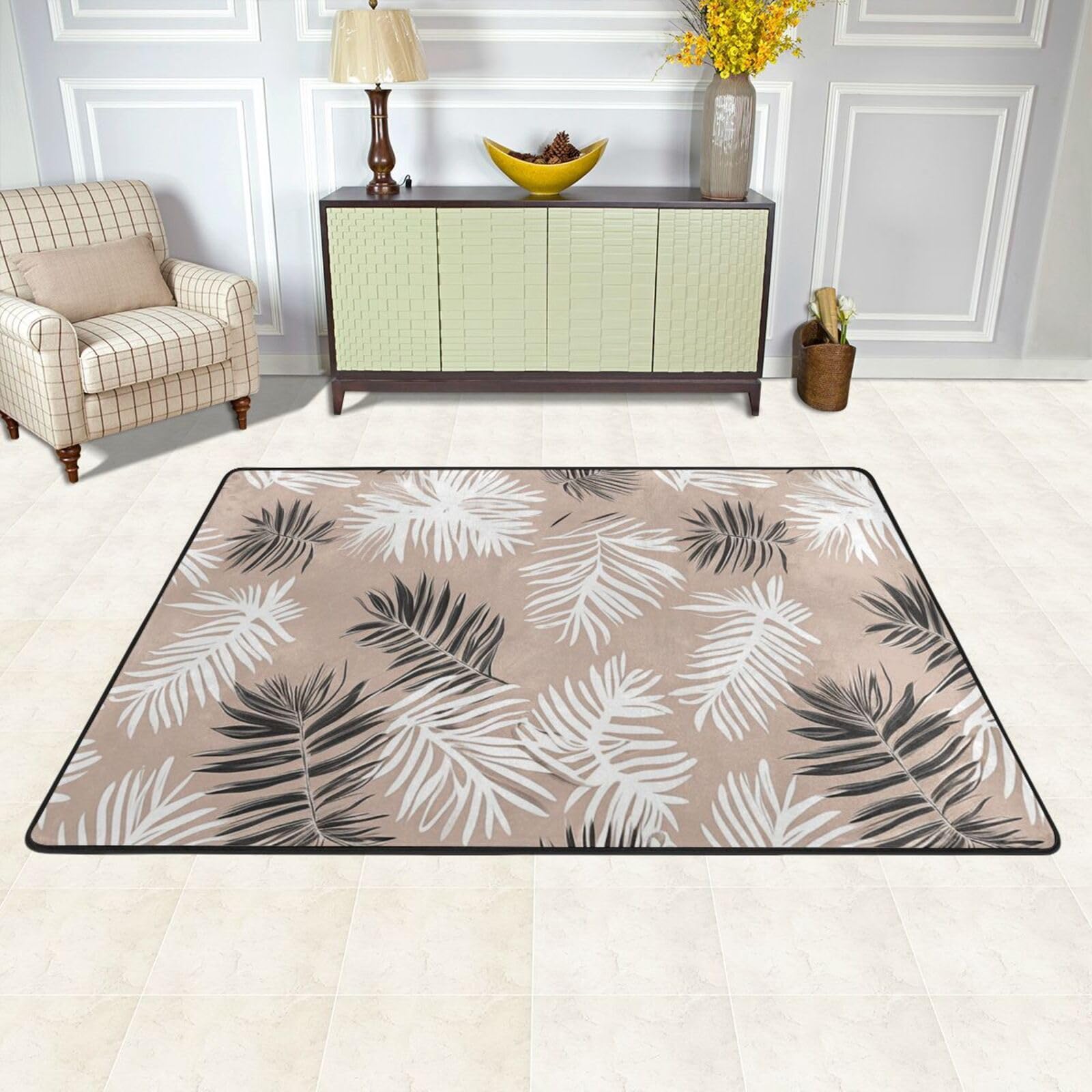 Tapis de sol absorbant 91x61 cm feuille de palmier blanche pour chambre