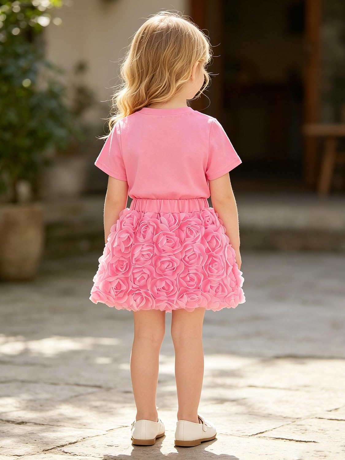 Little Girls Skirt Set 2 Piece Outfit Short Sleeve Tops Mini Skirts for Dance Party Casual Outings Pink 2-3 Years