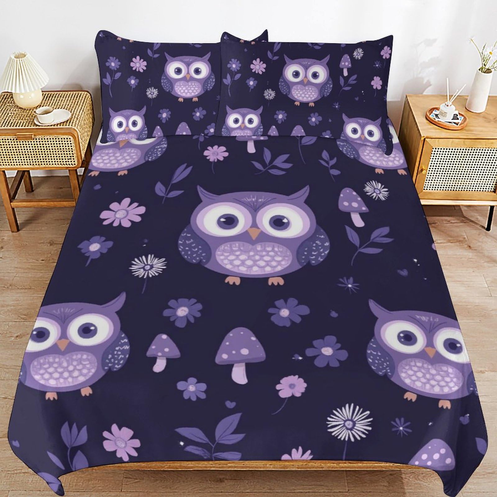 Housse de couette 220 x 240 cm imprimé animal de dessin animé en parure 3 pièces pour enfant